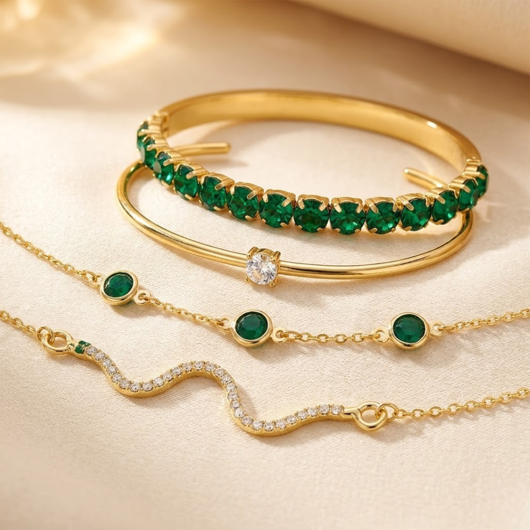 Emerald Layered Bracelet Set