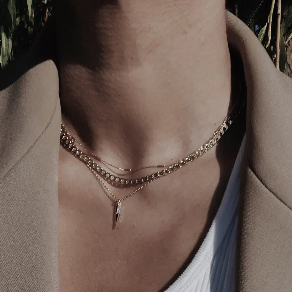 Gold Flat Curb Chain Necklace