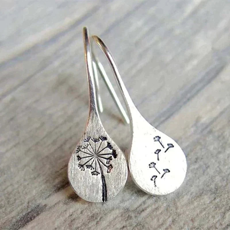 Silver Dandelion Drop Earrings