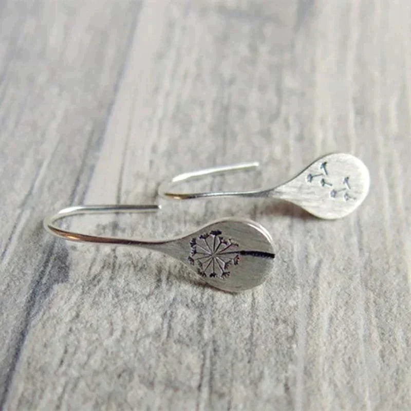 Silver Dandelion Drop Earrings