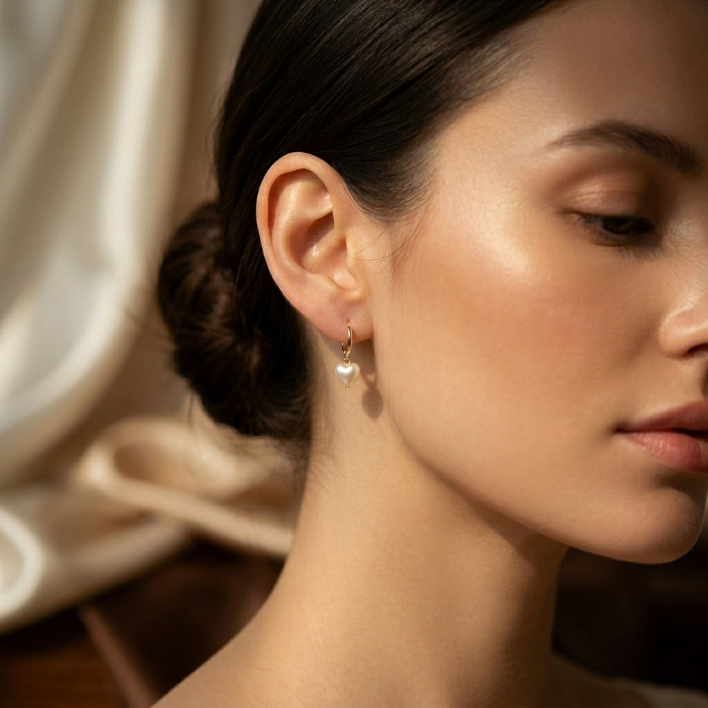 Pearl Heart Hoop Earrings