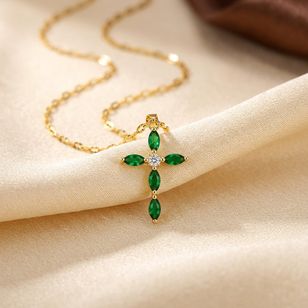 Emerald Cross Necklace