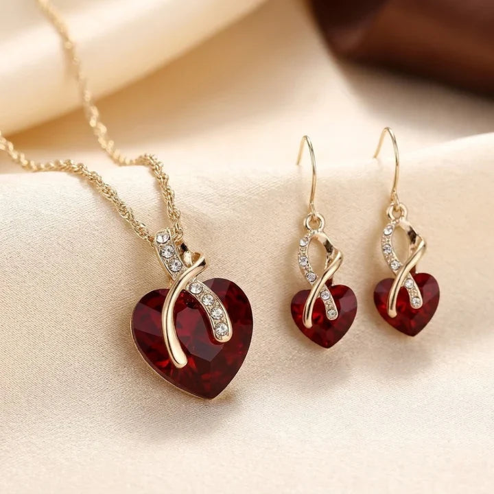 Ruby Heart Jewellery Set