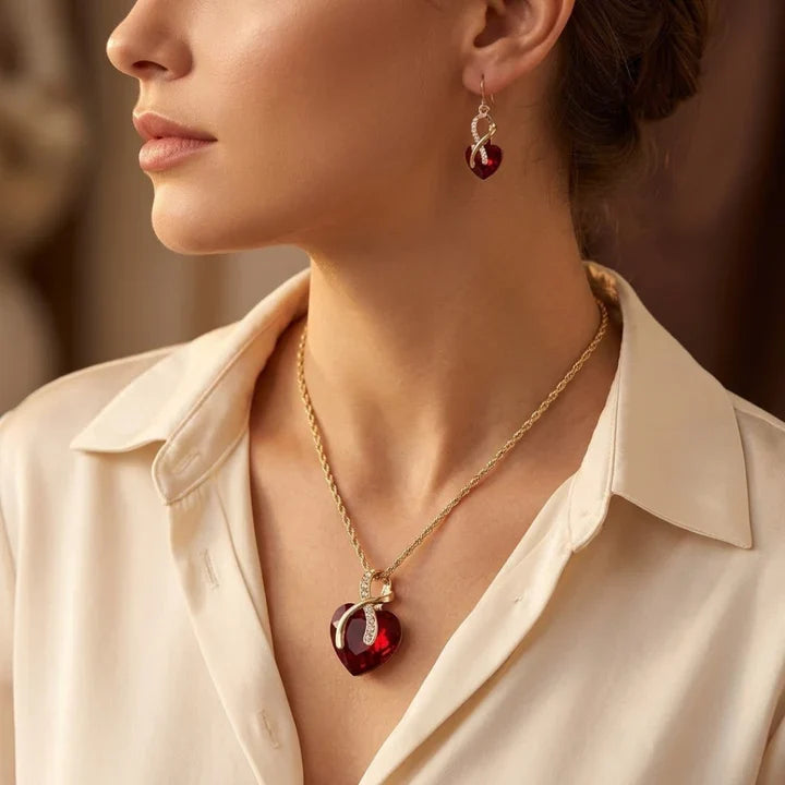 Ruby Heart Jewellery Set