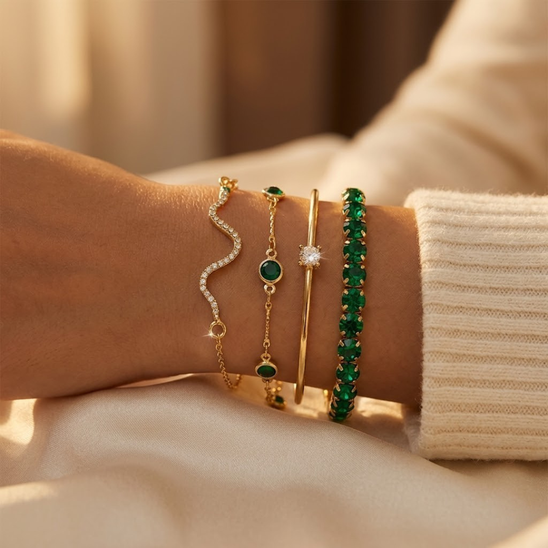 Emerald Layered Bracelet Set