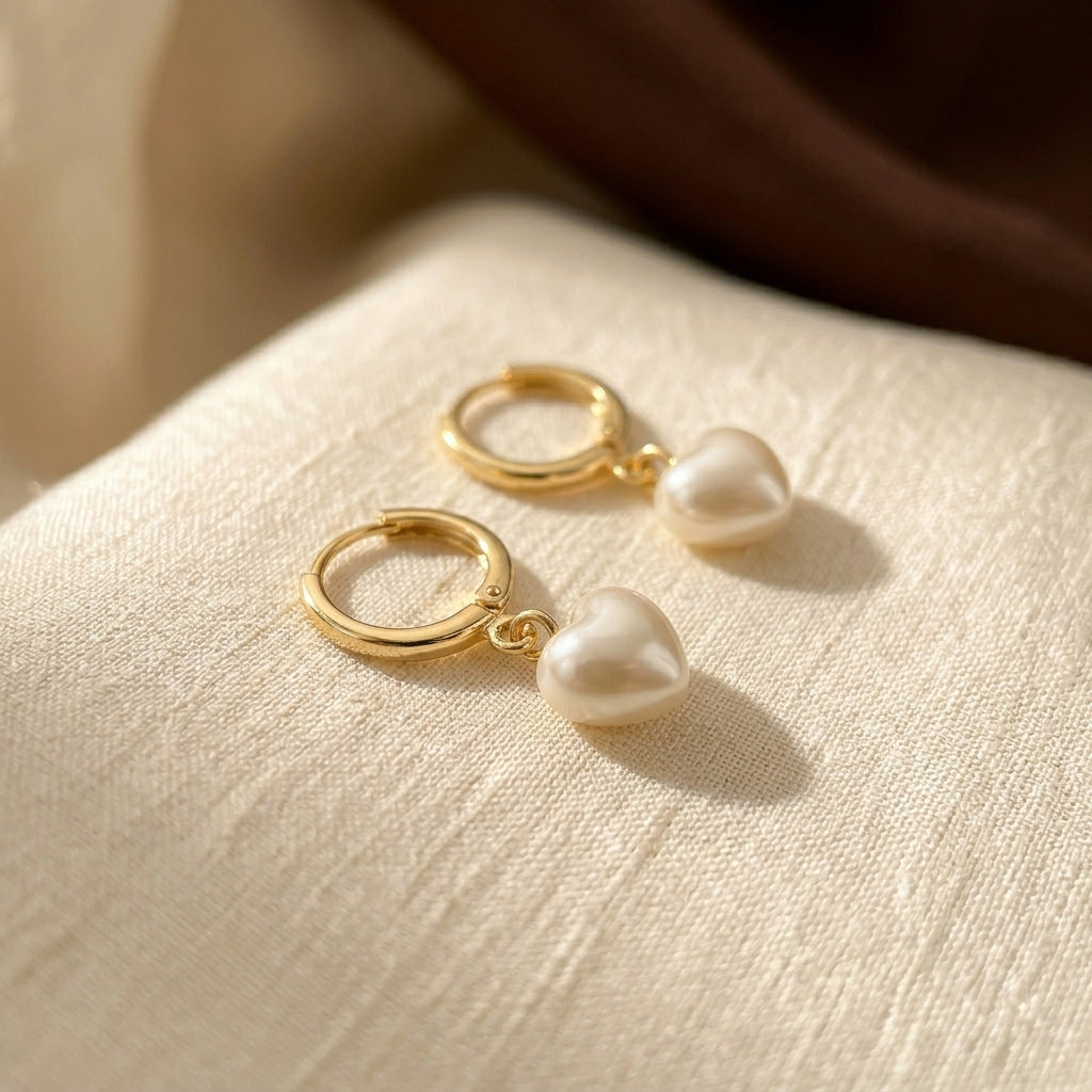 Pearl Heart Hoop Earrings