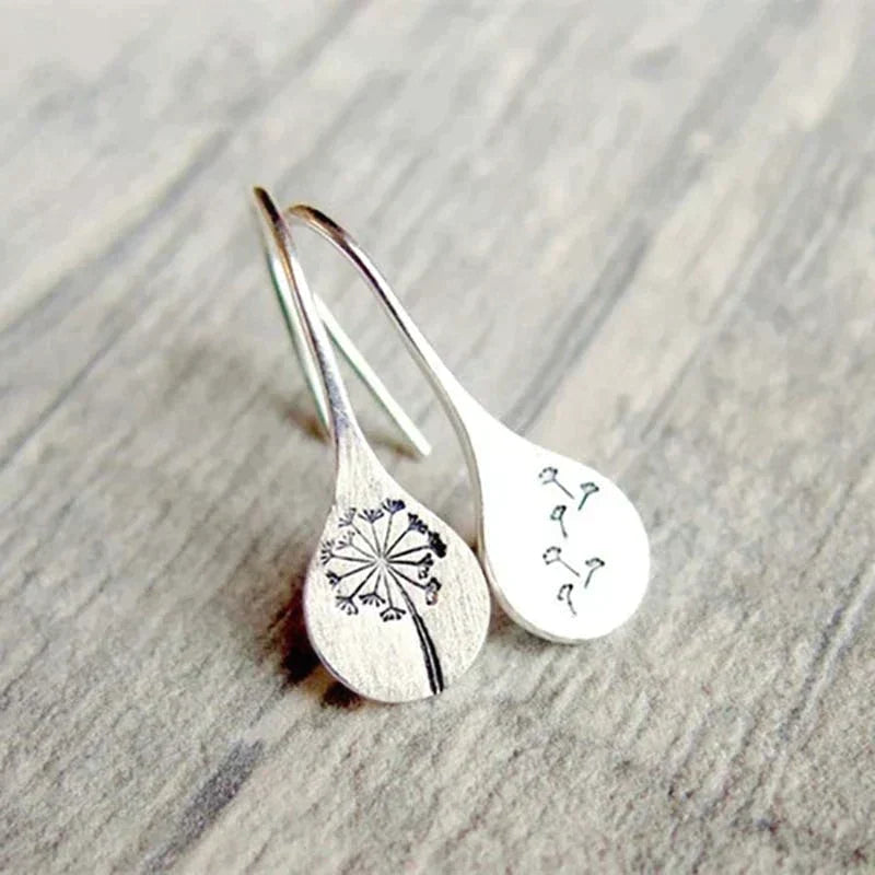 Silver Dandelion Drop Earrings