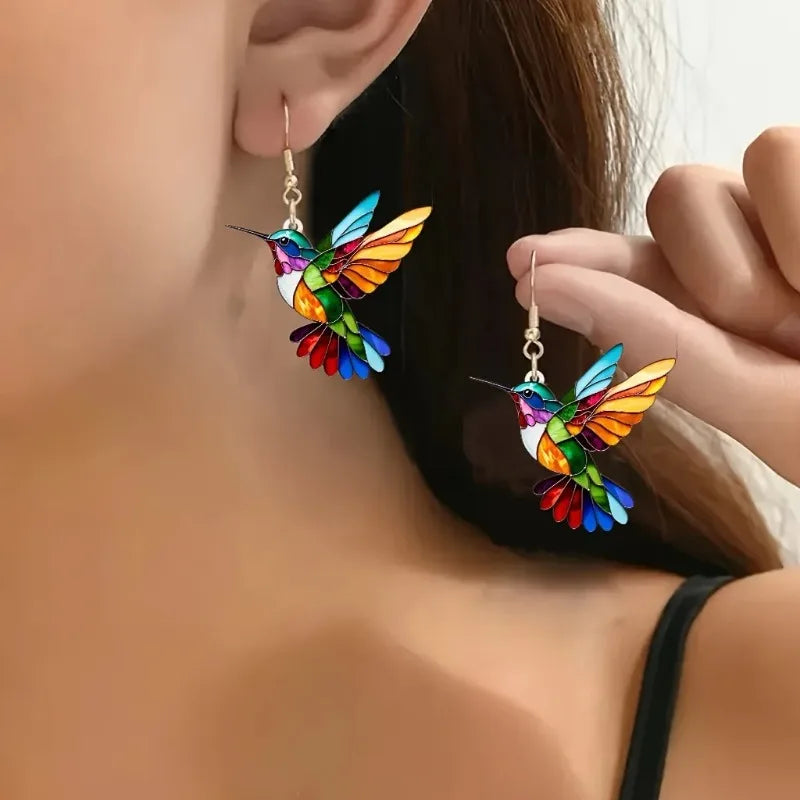 Colourful Hummingbird Drop Earrings