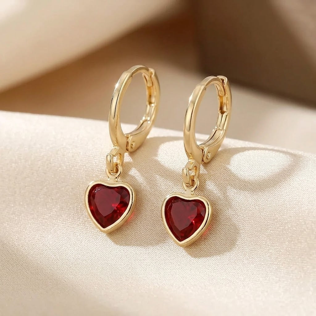 Ruby Heart Drop Earrings