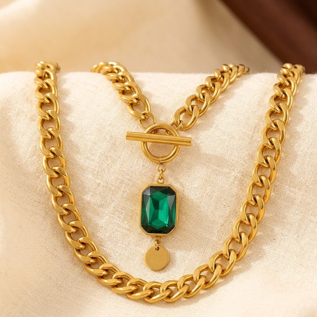 Gold Emerald Link Necklace